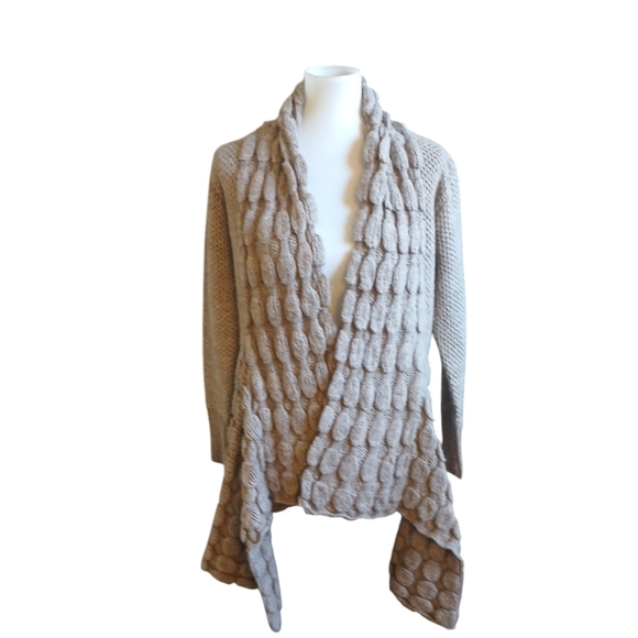Women's Chunky Oversized Taupe Knit Textured Draped Cardigan Sweater - Picture 5 of 12